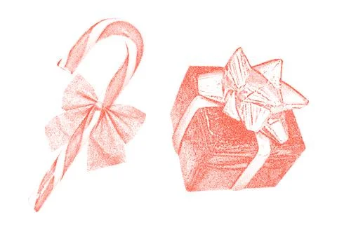 Holiday and Winter-themed Elements. Stippling Christmas Vector Set Stock Illustration