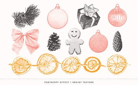 Holiday and Winter-themed Elements. Stippling Christmas Vector Set 库存插图