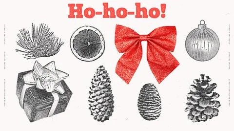 Holiday and Winter-themed Elements. Stippling Christmas Vector Set Stock Illustration