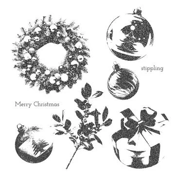 Holiday and Winter themed Elements set. Stippling Christmas photocopy Vector 스톡 일러스트