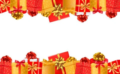 Holiday background with colorful gift boxes with bows. vector illustration. Stock Illustration
