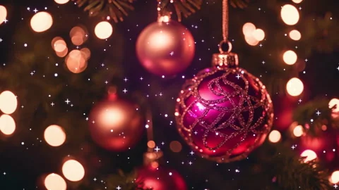 Holiday Background Featuring a New Year Decoration on Tree Branch with Snowfall Vídeo Stock 285074604