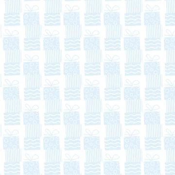 Holiday background with gift boxes. Seamless white blue pattern. Illustrazione stock