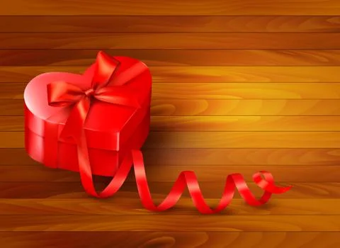 Holiday background with gift red box and red ribbon. vector illustration. Stock Illustration