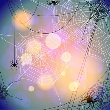 Holiday background with spiders and web Stock Illustration