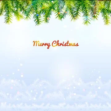 Holiday background with top pine branches and bottom twigs silhouette Stock Illustration