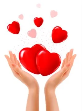 Holiday background with two hands and red hearts. vector Stock Illustration