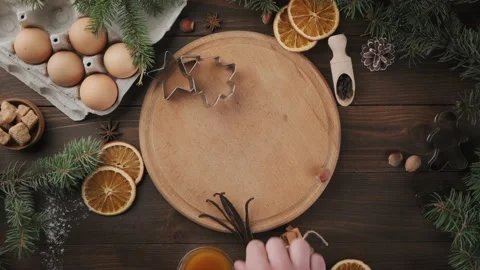 Holiday baking background, top-down view. Stock Footage 145017351