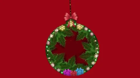 Holiday ball shape window with gifts and greenery Stock Footage 323622668