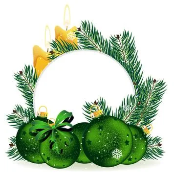 Holiday baubles and pine tree branches Stock Illustration