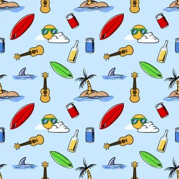 Holiday Beach Theme Seamless Pattern Stock Illustration