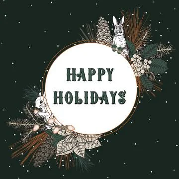Holiday Botanical Forest Background Circle Frame Illustrazione stock