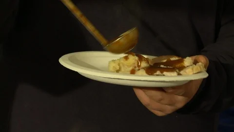 Holiday buffet dinner gravy Stock-Footage 92867812