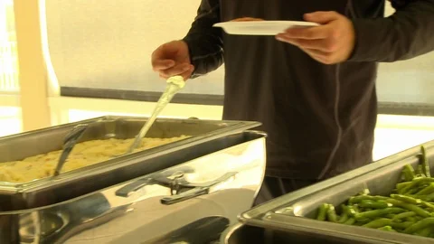 Holiday Buffet Dinner Green Beans Stock Footage 92867858
