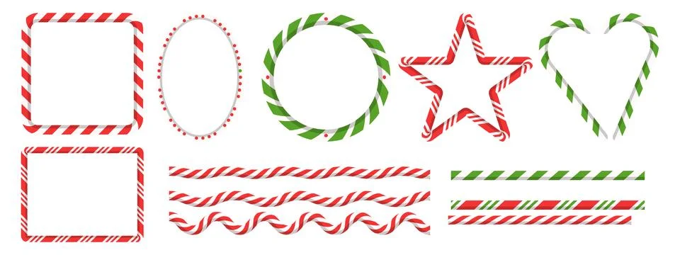 Holiday candy cane shape frames. Rectangle, circle, star, and heart borders.. Stockillustratie