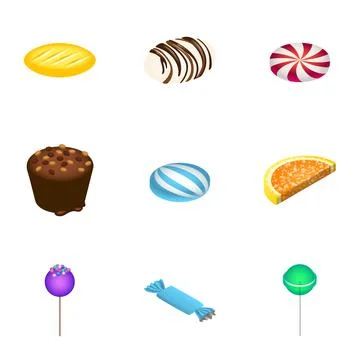 Holiday candy icon set, isometric style 스톡 일러스트