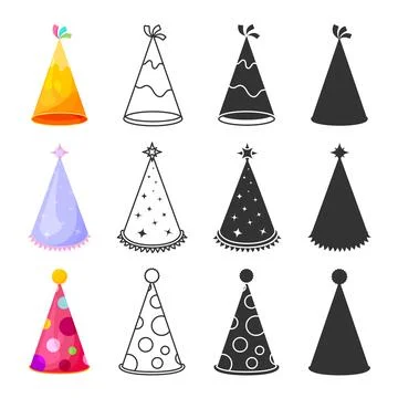 Holiday cap cone triangle flat line silhouette set Illustrazione stock