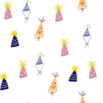 Holiday caps seamless pattern. Cartoon birthday hat cap for celebration party Stock Illustration