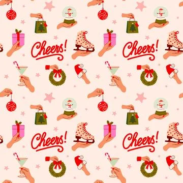 Holiday celebration pattern featuring festive decor Stock Illustration