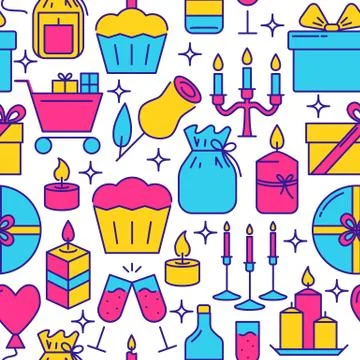 Holiday celebration seamless pattern in line style Stock Illustration