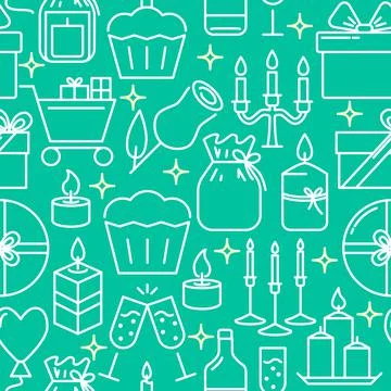 Holiday celebration seamless pattern in thin line style Stock Illustration