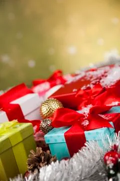 Holiday Christmas background with stack of presents 무료 스톡 사진