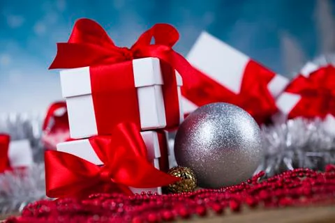 Holiday Christmas background with stack of presents 무료 스톡 사진
