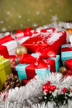 Holiday Christmas background with stack of presents 무료 스톡 사진