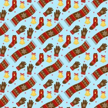 Holiday Christmas seamless pattern. Winter clothes endless texture, background Stock Illustration