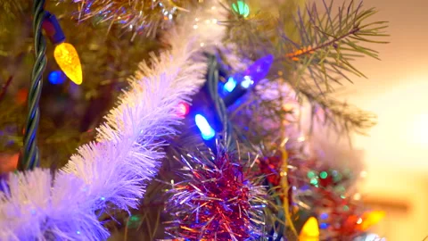 Holiday Christmas Tree Background, Close Up Lights and Decorations Stock Footage 144654648