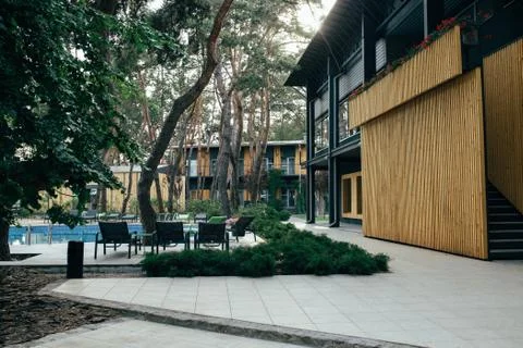 Holiday complex in the forest Stock Photos