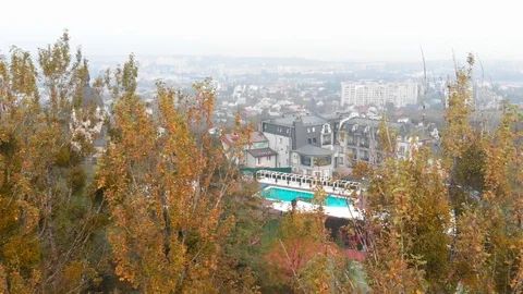 A holiday complex in a forest with a swimming pool Kavalier Boutique Hotel Stock Footage 126154579