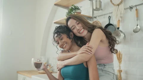 Holiday concept of 4k Resolution. Asian women having coffee together in the k Stock Footage 198060793