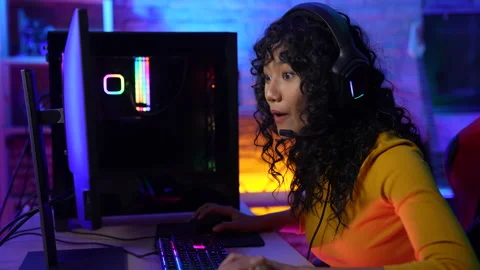 Holiday concept of 4k Resolution. Asian woman playing games in the living roo Stock Footage 201221950