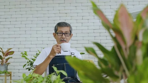 Holiday concept of 4k Resolution. An old asian man reading newspaper in the g Video stock 148434775