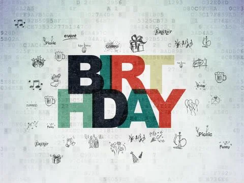 Holiday concept: Birthday on Digital Data Paper background 스톡 일러스트
