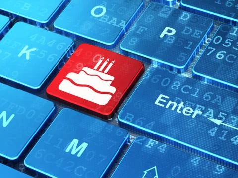 Holiday concept: Cake on computer keyboard background Stockillustratie