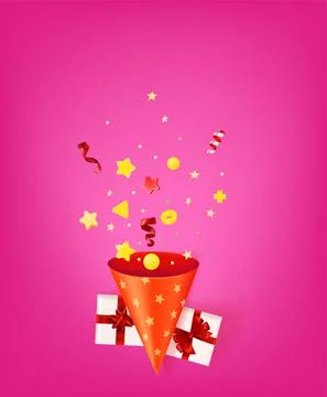 Holiday concept with confetti. 3d vector banner with copy space Иллюстрация