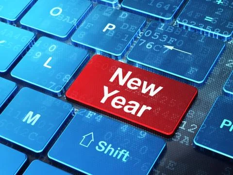 Holiday concept: New Year on computer keyboard background Stockillustratie