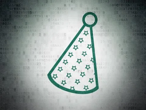 Holiday concept: Party Hat on Digital Data Paper background Illustrazione stock