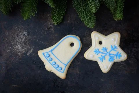 Holiday cookies on rustic metal background for the holidays Stock Photos