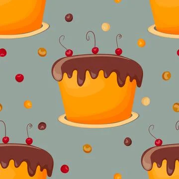 Holiday cooking seamless pattern. Cupcake, cake, sweet pastry, cupcake with Stock Illustration