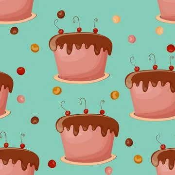 Holiday cooking seamless pattern. Cupcake, cake, sweet pastry, cupcake with Illustrazione stock