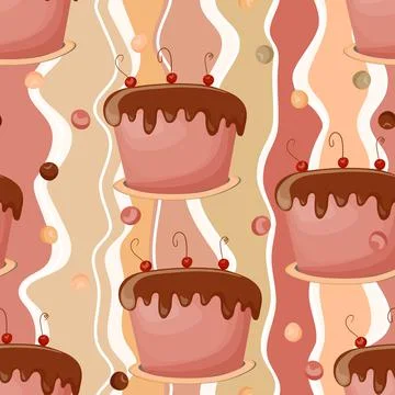 Holiday cooking seamless pattern. Cupcake, cake, sweet pastry, cupcake with Stock Illustration