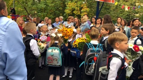 Holiday - Day of Knowledge. First graders on the line. Video stock 116184916