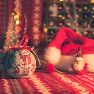 Holiday decoration on red pattern table Stock Photos