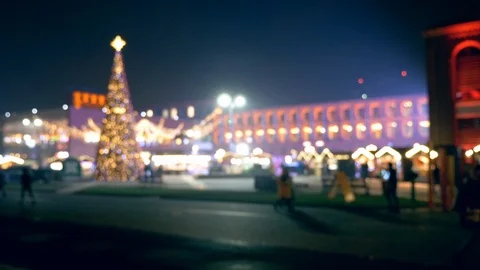 Holiday decorations in city square Stock Footage 101523560