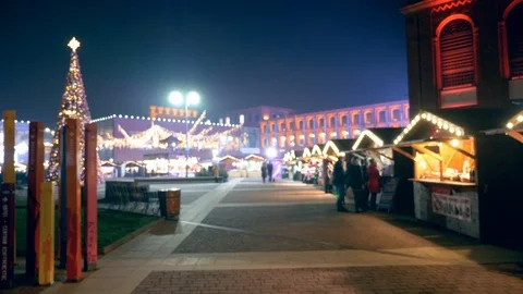 Holiday decorations in city square Stock Footage 101524200