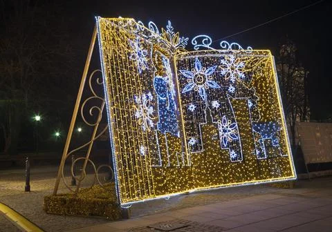 Holiday decorations of Nowy Swiat street in Warsaw. Poland Stock Photos