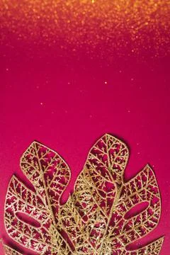Holiday decorations on a red background. Space for text Stock Photos